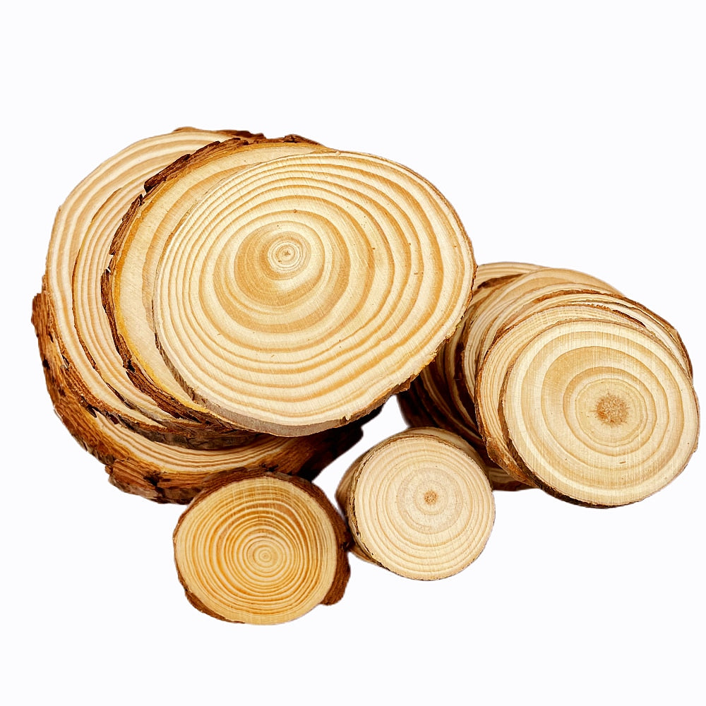 3-12cm Thick 1 Pack Natural Pine Round Unfinished Wood Slices Circles With Tree