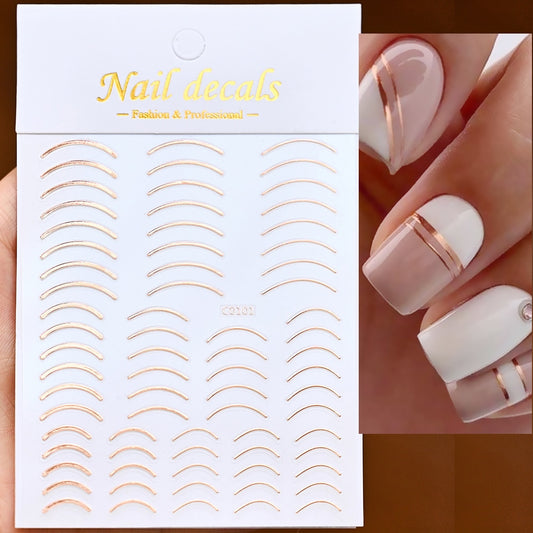 Rose Gold Lines Nails Stickers Adhesive DIY Nail Art Decals Nail Accessories