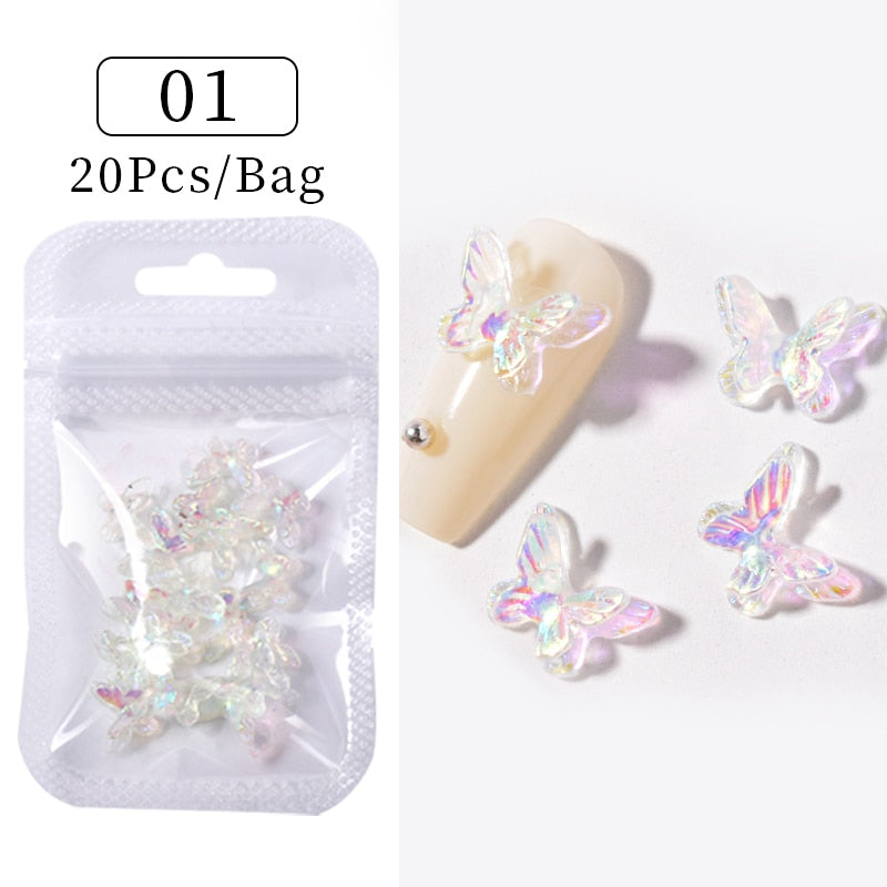 24 Styles 3D Aurora Bear Butterfly Nail Art Accessories Resin Flat Back White