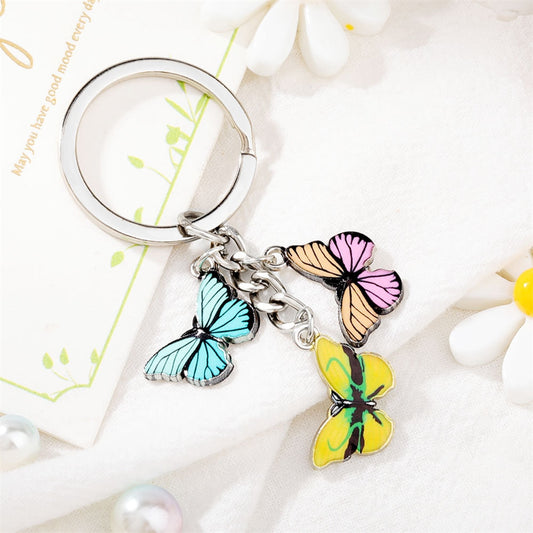 Yellow Blue Pink Enamel Butterfly Keychain Color Dripping Butterfly Insects