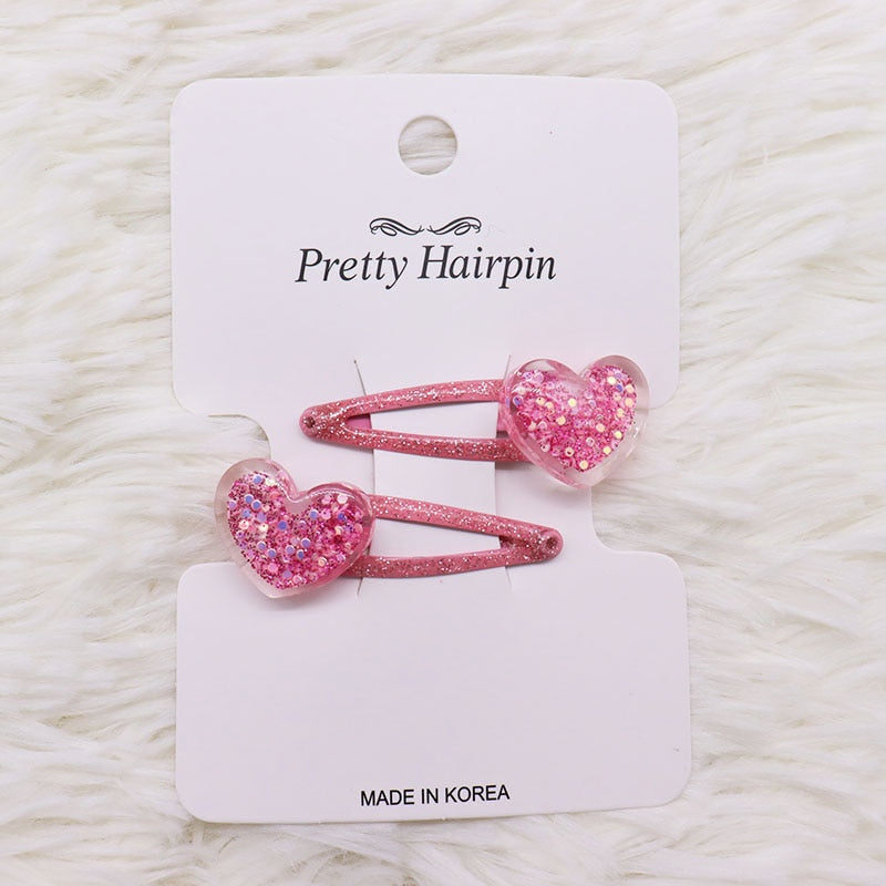 2Pcs/Set Children's Fashion Stars Love Transparent Colorful Hairpin New Girls