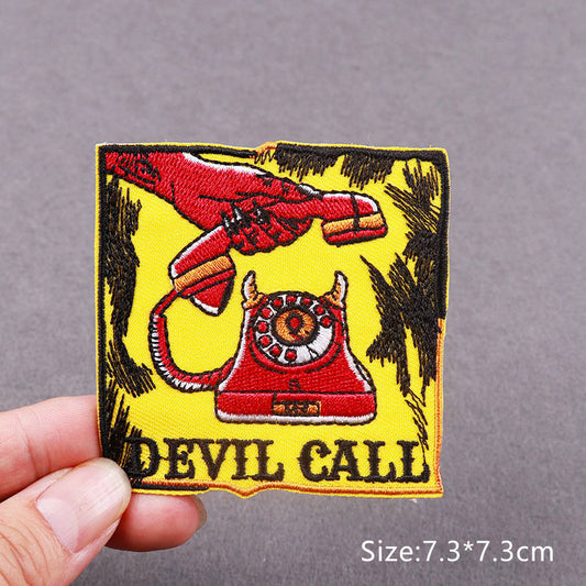 Red Telephone Embroidery Patch Iron On Patches Clothing Thermo-Adhesive Badges