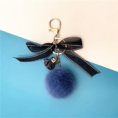 10 Styles Cute Lace Bow Keychain With Fur Ball Womens Bag Plush Pendant Fower