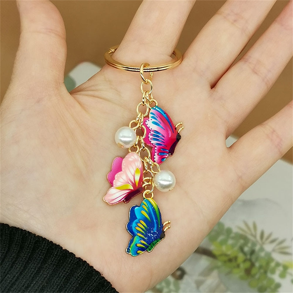 14 Styles Colorful Simulation Butterfly Pearl Key Chain Painted Butterfly