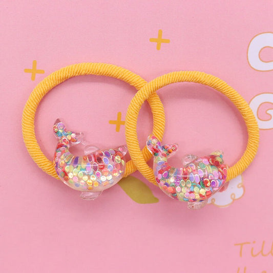 2Pcs Glitter Dolphin Baby Headband Scrunchies Children's Elastic Bands Kids Hair