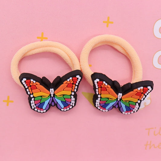 2Pcs Colorful Butterfly Cute Rubber Band Hairbands Creative Scrunchies Kids