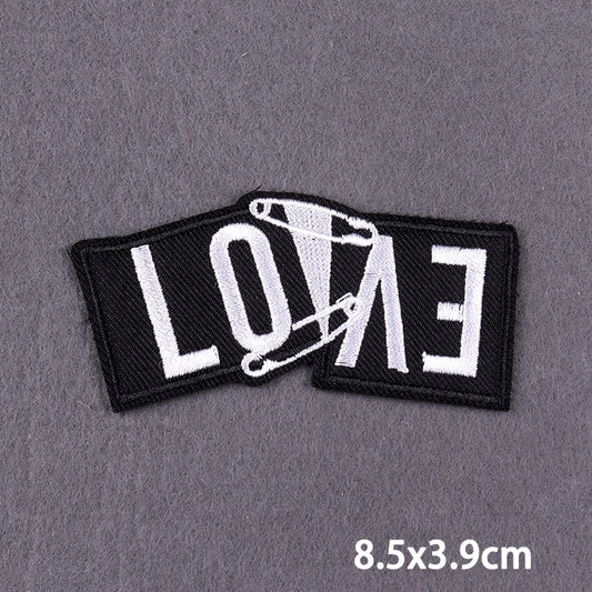 Love LOVE Safety Pin Slogan Patch Iron On Badge Clothes DIY Embroidery Patches