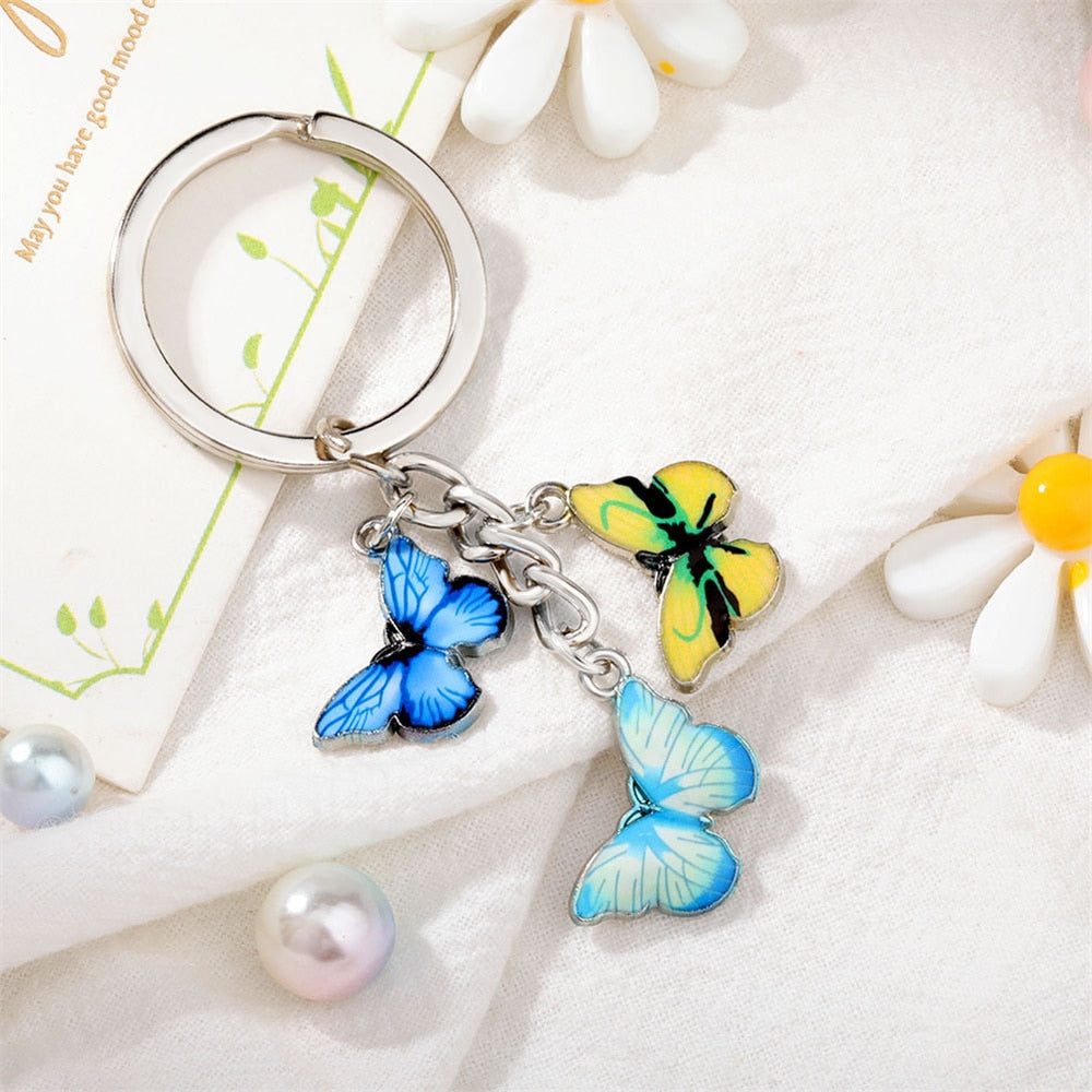 19 Styles Enamel Butterfly Keychain Color Dripping Butterfly Insects Color