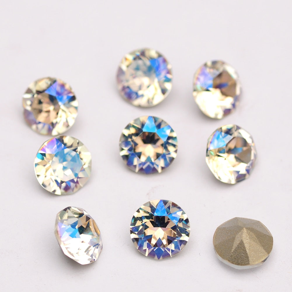 Glass Diamond Shape Round Stone 5-10mm Cone Pointed Crystal Pointback Nail Art