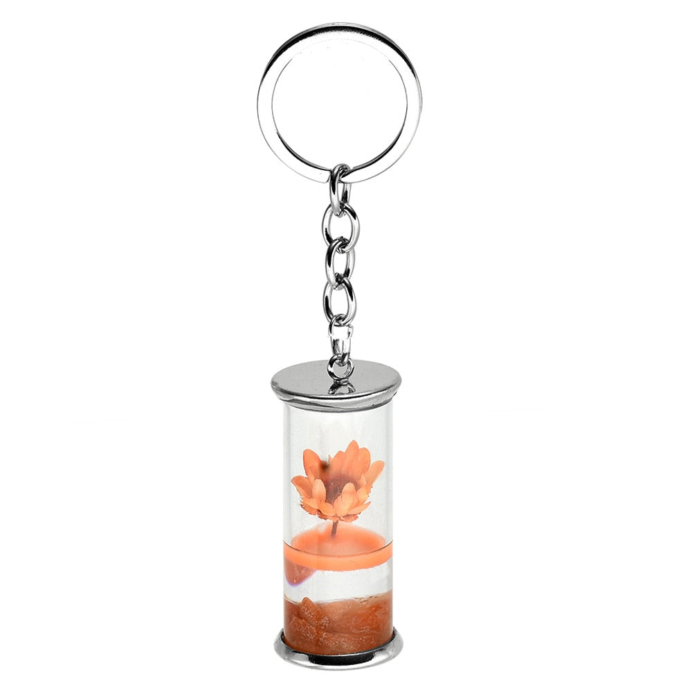 6 Styles Flower Keychain Dried Flower Plants Key Chains Wishing Bottle Keyrings