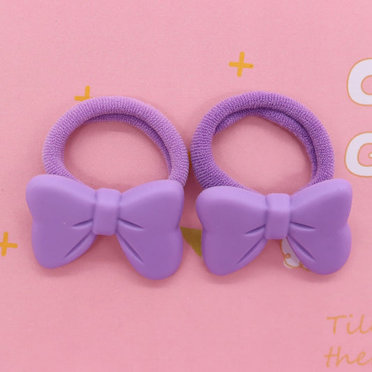 2Pcs Purple Bowknot Cute Rubber Band Hairbands Creative Scrunchies Kids Elastic