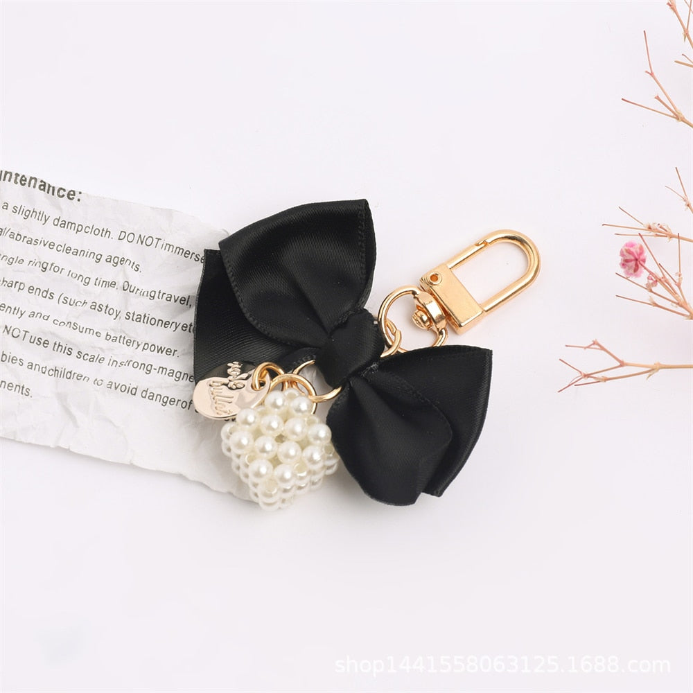 4 Styles Bow Keychain Fashion Geometry Pearl Flower Keyring For Women Handbag