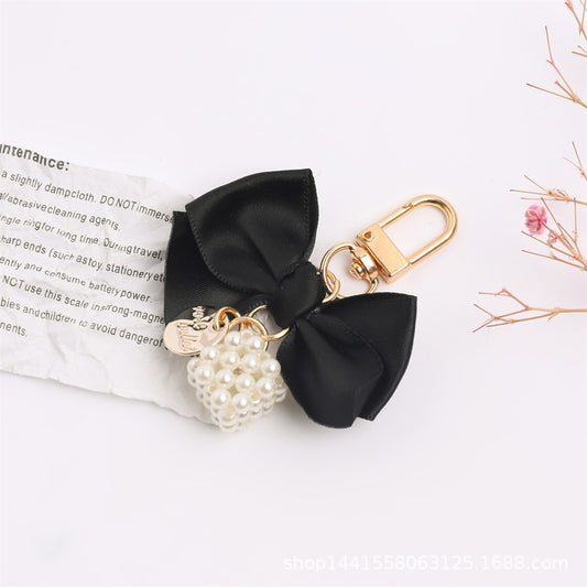 Black Bow Keychain Fashion Geometry Pearl Flower Keyring For Women Handbag