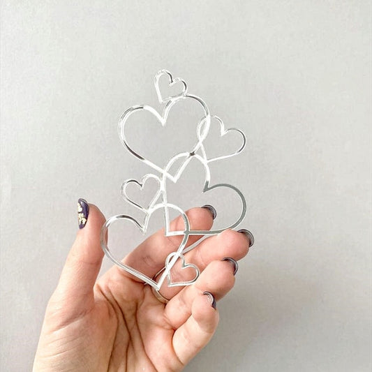 Silver Mirror Hearts Cake Topper Party Wedding Cake Toppers Cake Decorations