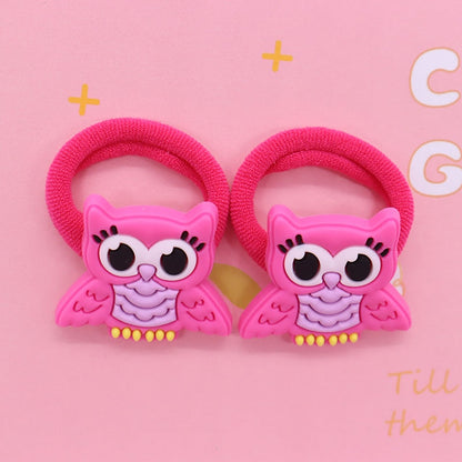 2Pcs Pink Owl Cute Rubber Band Hairbands Creative Scrunchies Kids Elastic