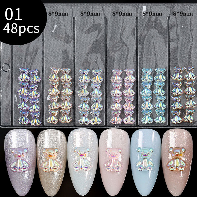 24 Styles 3D Aurora Bear Butterfly Nail Art Accessories Resin Flat Back White