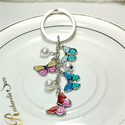 Colorful Enamel Butterflies Pearls Keychain Color Dripping Butterfly Insects