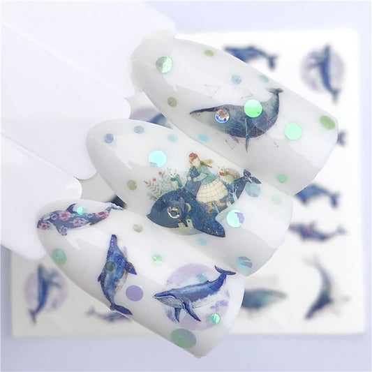 Blue Whale Ocean Life Nail Sticker Summer Nail Design Decorations Nails Decals