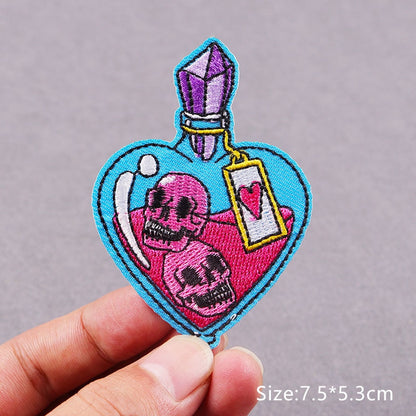 Crystal Heart Bottle Skull Embroidery Patch Iron On Patches Clothing