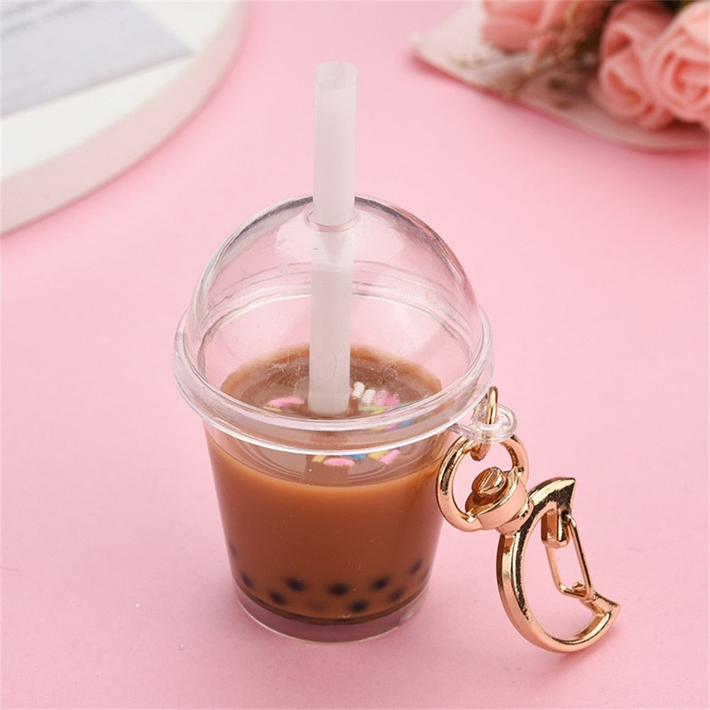 8 Styles Milk Bubble Tea Keychains Simulation Milk Tea Cup Pendant With Moon