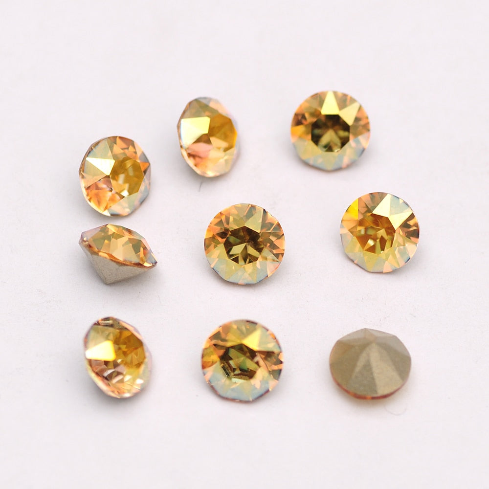 Glass Diamond Shape Round Stone 5-10mm Cone Pointed Crystal Pointback Nail Art