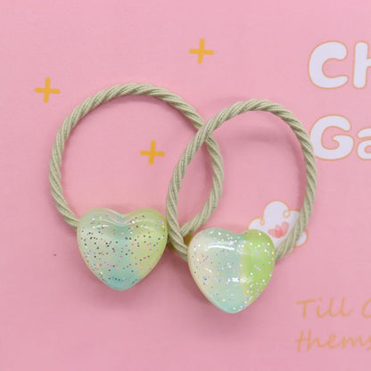 2Pcs/Set Glittering Love Resin Children's Rubber Bands Sweet Hair Accessories