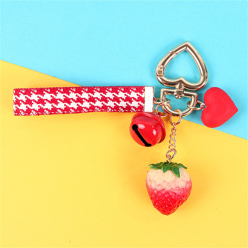 5 Styles Strawberry Pendant Keychain Keyring Bow Bell Heart Bag Ornaments