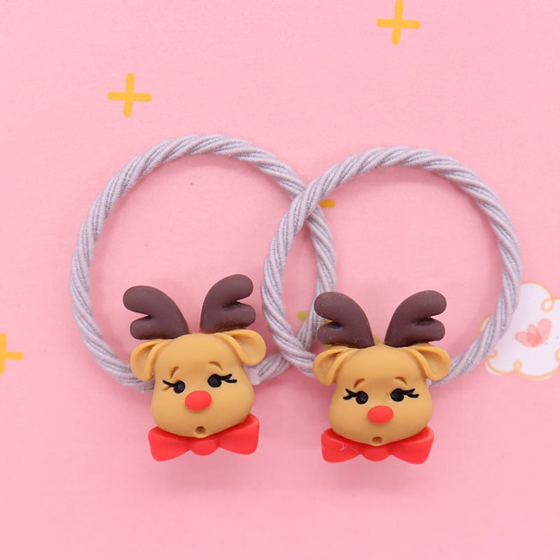 2Pcs Raindeer Baby Headband Scrunchies Children's Elastic Bands Kids Hair Ties