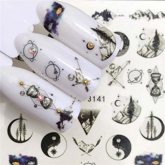 Moon Forest Mountain Planet Nail Sticker Summer Nail Design Decorations Nails