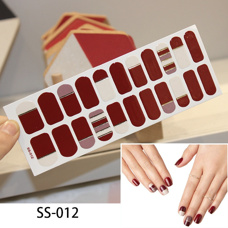 Burgundy Red Lines Nail Art Stickers Nail Wraps Manicure DIY Nails Decor Decal