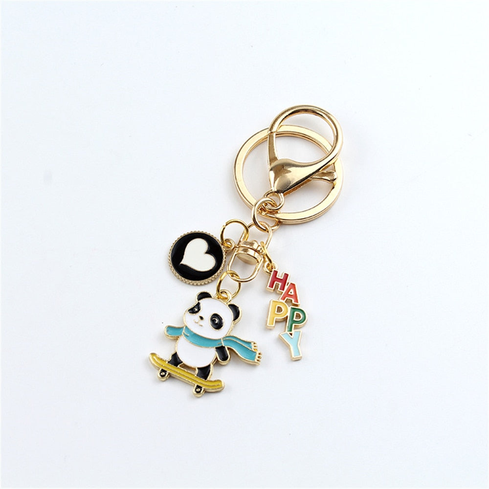 4 Styles Cartoon Cute Sports Skating Panda Keychain Charms Creative Girls Bag