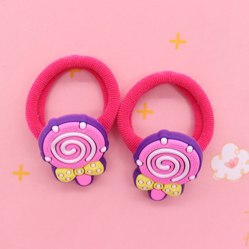 2Pcs Lollipop With Bowknot Kids Rubber Bands Ponytail Holder Headband Hair Rope