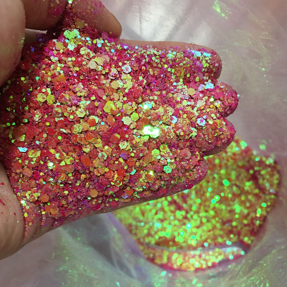 10g Holographic Mixed Hexagon Chunky Irediscent Nail Art Glitter Flakes Laser