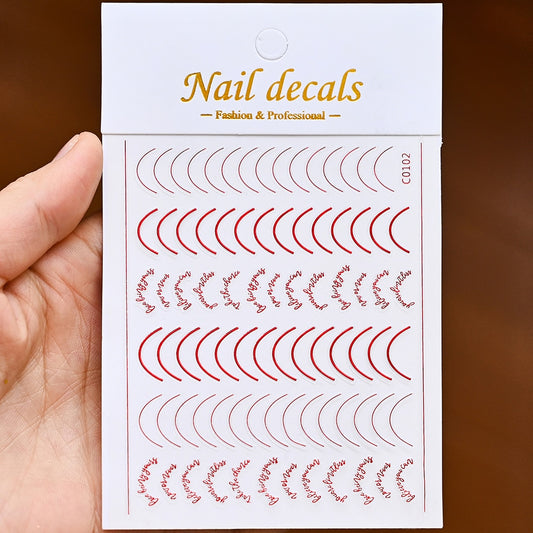 Red Color Arch Nails Stickers Adhesive DIY Nail Art Decals Nail Accessories