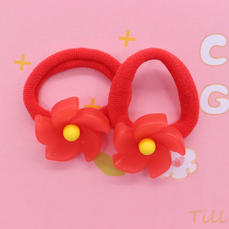 2Pcs Red Flower Cute Rubber Band Hairbands Creative Scrunchies Kids Elastic