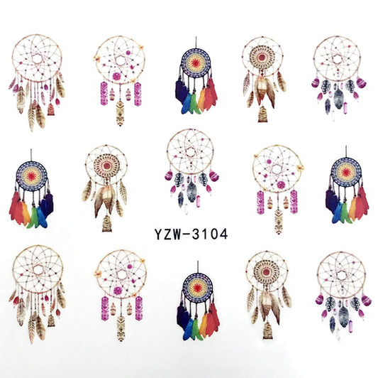 Colorful Dreamcatcher With Feathers Nail Sticker Summer Nail Design Decorations