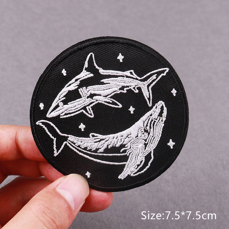 Ocean Shark Whale Embroidery Patch Iron On Patches Clothing Adhesive Badges