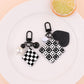 6 Styles Creative Acrylic Keychain Black White Plaid Keyring With Pearl Small