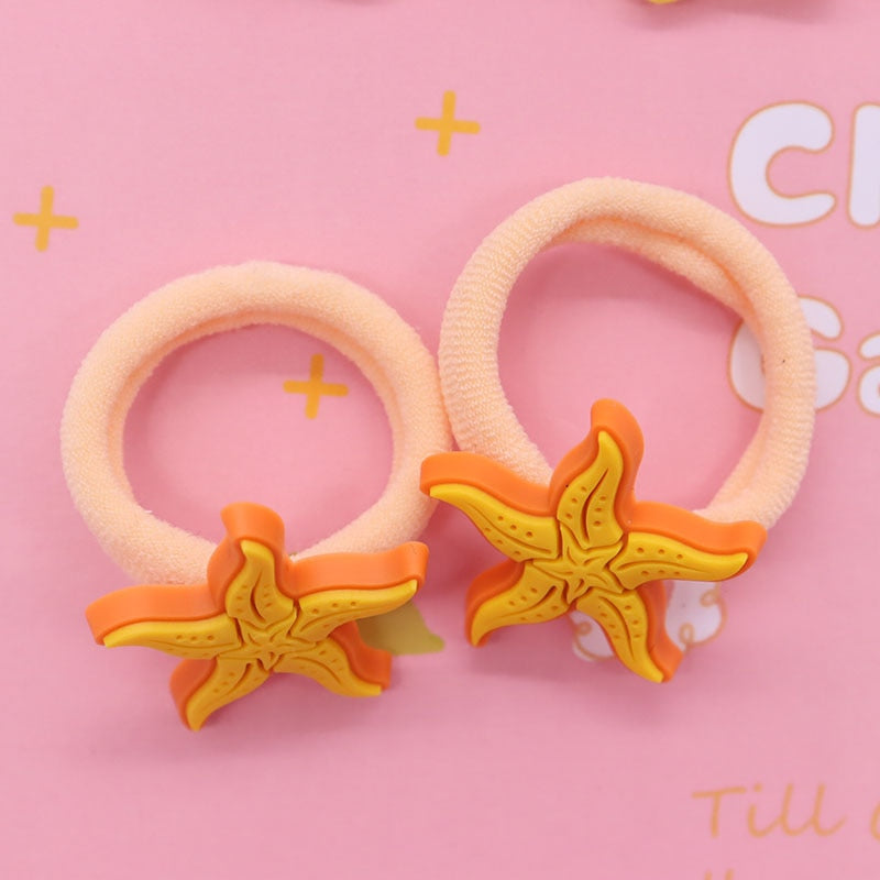 2Pcs Yellow Seastar Kids Rubber Bands Ponytail Holder Headband Hair Rope Ties