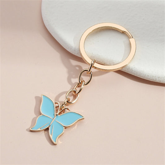 Blue Metal Butterfly Keychains Women Handbag Charms Exquisite Keyring For Girls