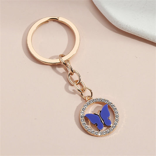 Blue Halo Metal Butterfly Keychains Women Handbag Charms Exquisite Keyring For