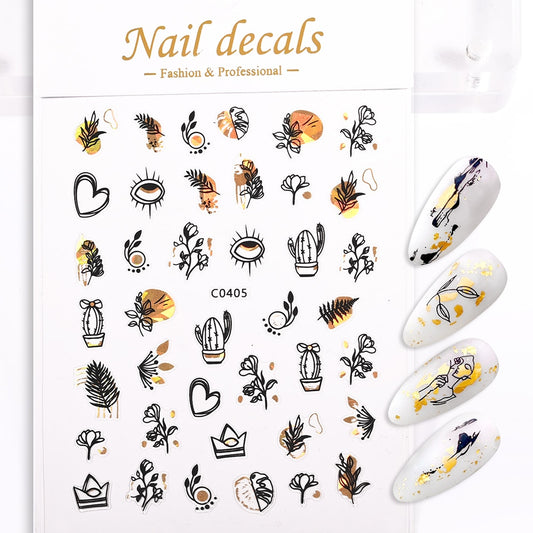 Heart Eye Cactus Plant Nails Stickers Adhesive DIY Nail Art Decals Nail