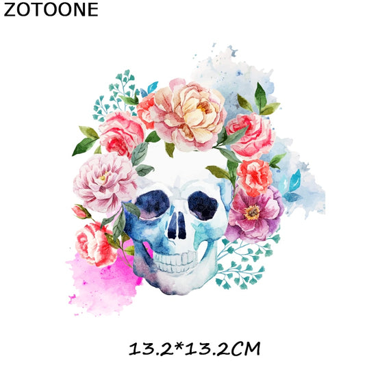 Floral Flowers Skull Iron on Sticker Girl Clothes Cartoon Patches Stickers