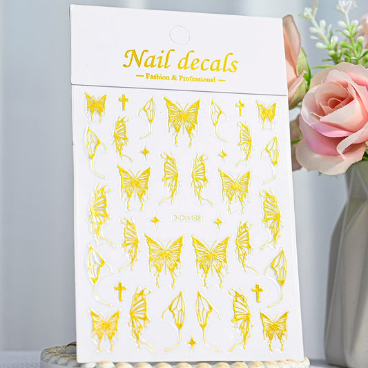 Gold Butterfly Nails Stickers Adhesive DIY Nail Art Decals Nail Accessories