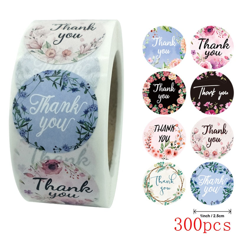 50-500pcs 8 styles Thank You Sticker for Seal Labels Round Floral Multi Color