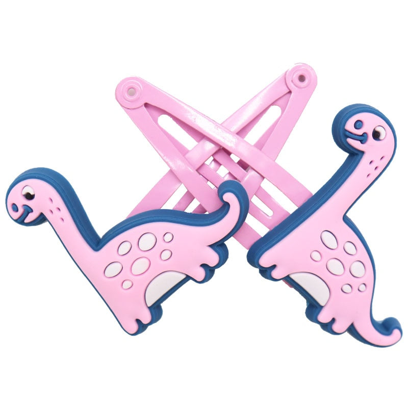 2Pcs Pink Dinosaur Snap Clips Children Hairpins Cartoon Barrettes Kids Hair Clip