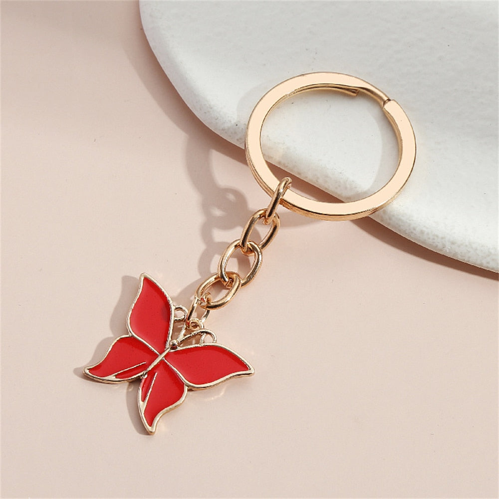 Red Metal Butterfly Keychains Women Handbag Charms Exquisite Keyring For Girls