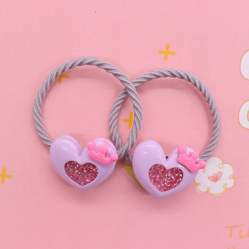 2Pcs/Set Glittering Love Resin Children's Rubber Bands Sweet Hair Accessories