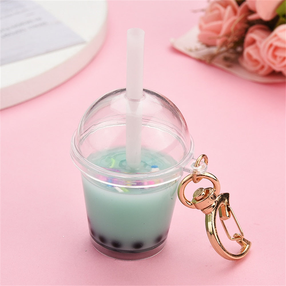 8 Styles Milk Bubble Tea Keychains Simulation Milk Tea Cup Pendant With Moon