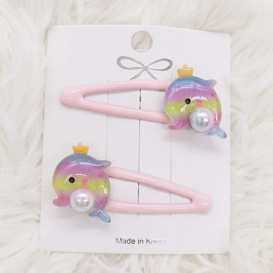 2Pcs Colorful Dolphin Hairpin Girl Hair Clip Cartoon Headband Hairpins